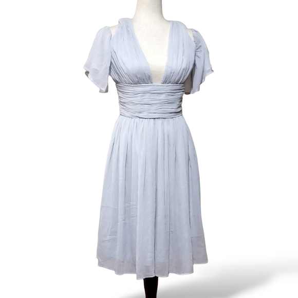 French Connection Constance Drape Cold Shoulder Chiffon Dress, Silver Grey, sz 4 - Picture 8 of 11